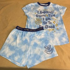 Harry Potter Kids Pajama Set TShirt Shorts Cloud Tie Dye Hogwarts Magic Sz 10-12