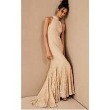BHLDN Daisy Lace Halter Open Back Wedding Gown Champagne 10 NWT