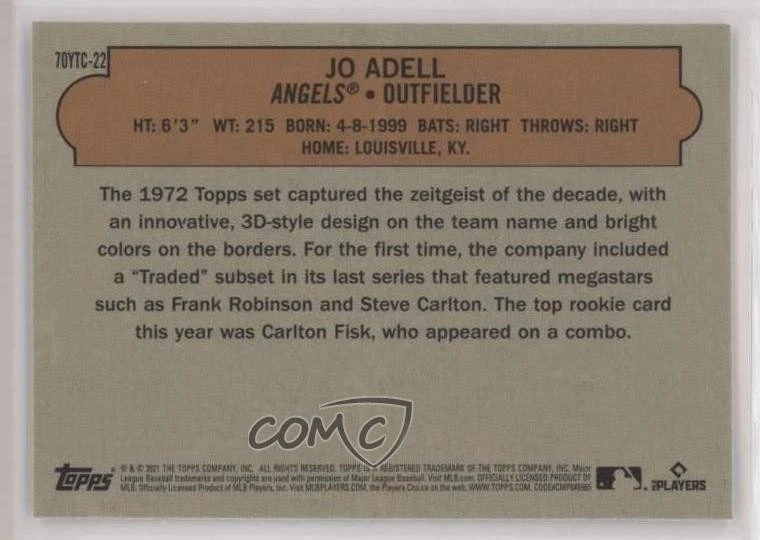 2021 Topps Chrome 70 Years of Baseball Series 2 Jo Adell #70YTC-22 Rookie RC - Image 2 of 2