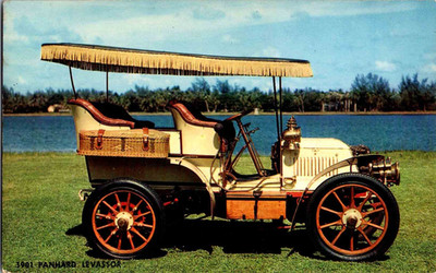 Postcard James Melton Autoplex U.S. 1 Florida features 1901 Panhard Le Vassor