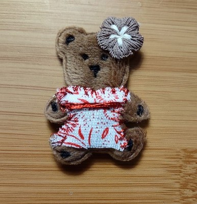 Handmade Hand Sewn Bear w/ Fancy Dress & Flower Plush Embroidered Sew on Patch 