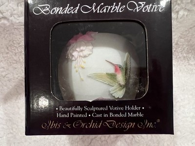 Ibis & Orchid Hummingbird & Fushsia Flower Tealight Candle Votive, NIB, 2008