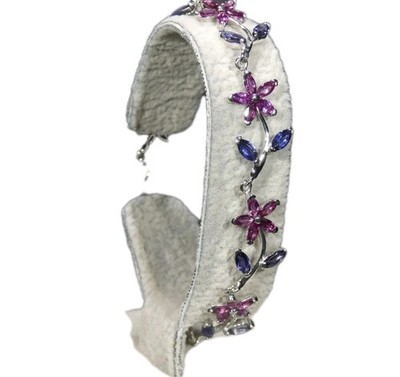 9.73 ct Natural Rhodolite Garnet & Iolite Solid 925 Sterling Silver Bracelet