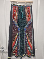 Rockmans Boho Aztec Tribal Print Maxi Skirt UK 8 Festival Tassel Viscose