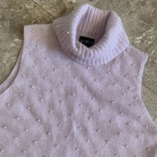 Mixit Orchid Turtleneck Sweater Angora-Nylon Blend Shell Very Soft Pearls Beaded