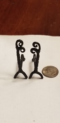 Artisan dollhouse Miniature black colonial fireplace ornate andirons