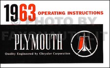 1963 Plymouth Owners Manual 63 Savoy Belvedere Fury Sport Operating Instructions