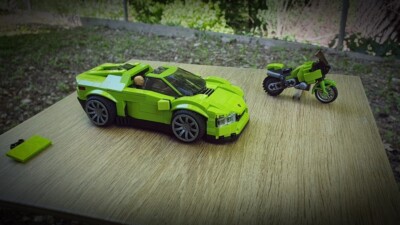 Lego + Mega Construx sports car and motorcycle moc