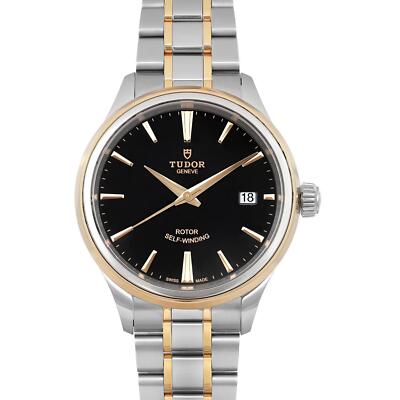 Tudor Style 38mm 18K Yellow Gold Steel Black Dial Automatic Watch