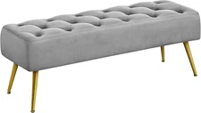 Modern Ottoman Bench Velvet Bench Upholstered Footrest with Gold Metal Legs and