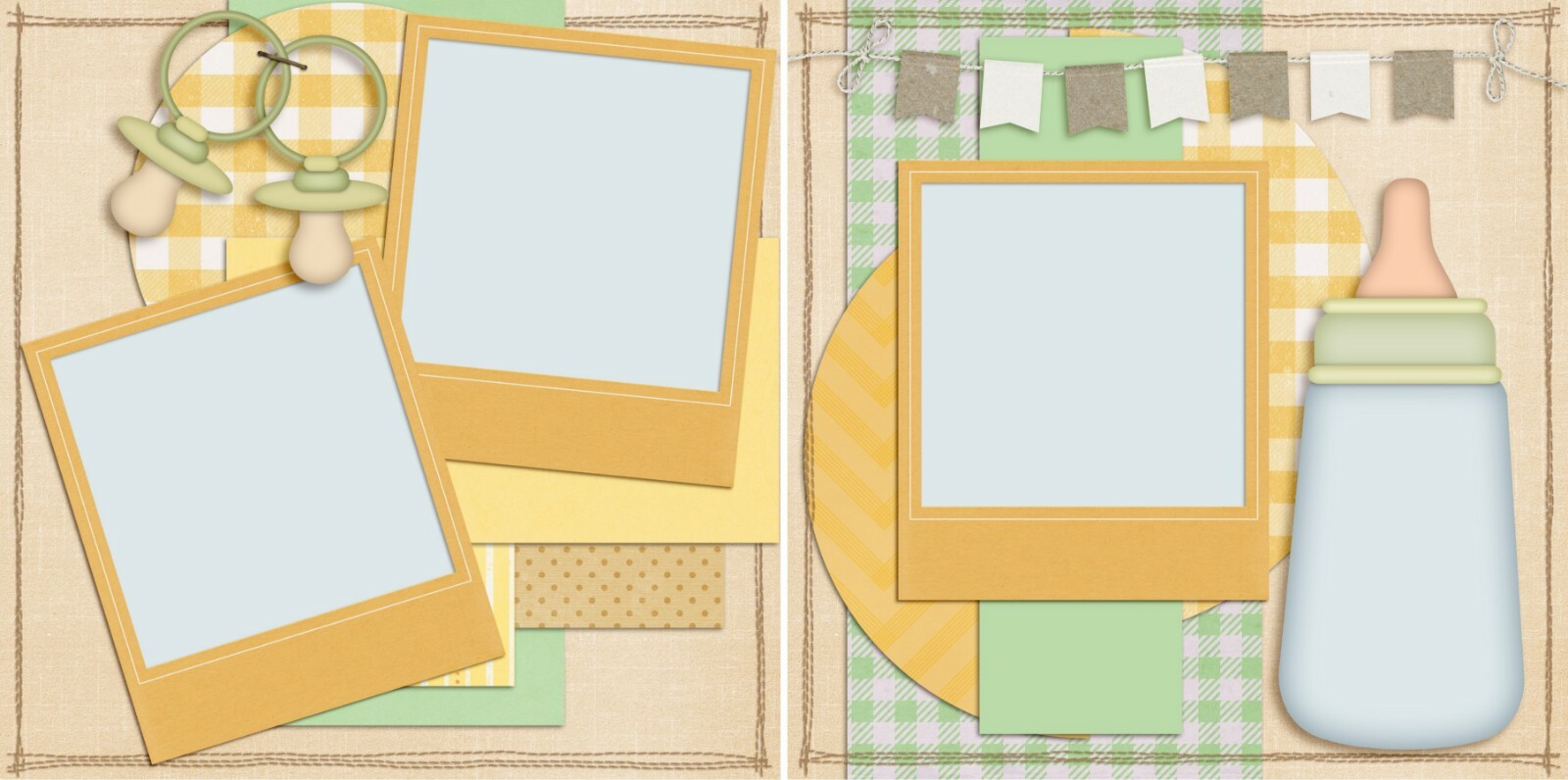 Baby Bottle - 2 Premade Scrapbook Pages - EZ Layout 4206