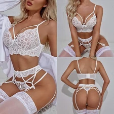 Women's Sexy Lingerie Lace Babydoll Bra Thong Set Sleepwear Underwear Nightwear
