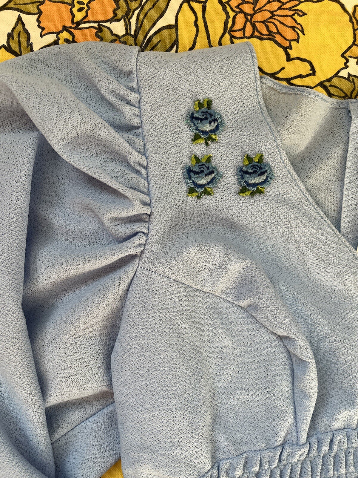 Vtg 60s 70s Does 1930s Blue Babydoll Mini Dress M… - image 8