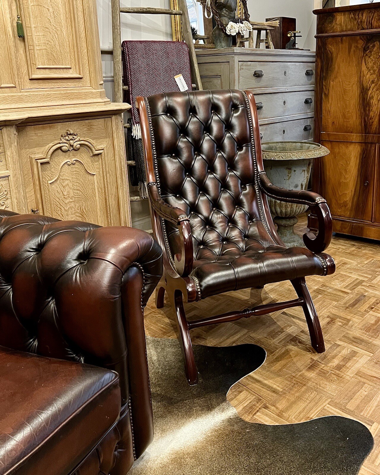 Vintage Leather Chesterfield Slipper Chair / Button Back Arm chair eBay