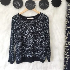 LOFT Blue Leopard Print Long Sleeve Top Size MP