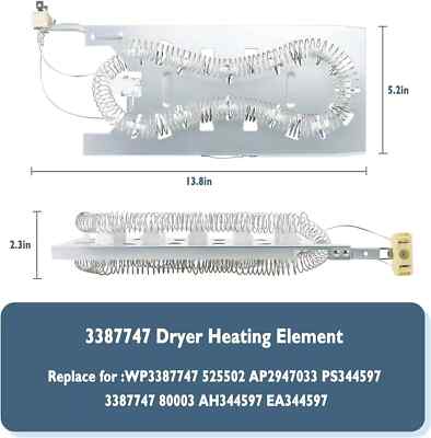 AMI Parts 3387747 Dryer Heating Element Replacement Whirlpool, Kenmore, Maytag