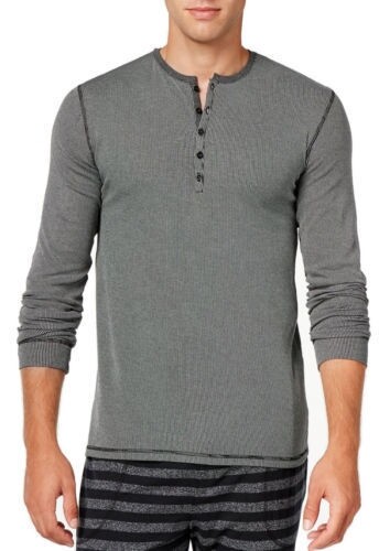 Kenneth Cole REACTION New Black Mens L Rib Stripe Henley Night shirt Light $39 - Picture 1 of 4
