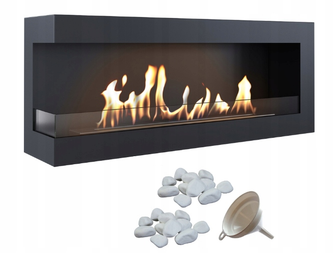 Camino Bioetanolo Parete DELTA 1200 TÜV sinistra pietre decorative con vetro set