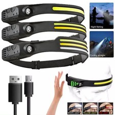 COB LED Headlamp USB Rechargeable Headlight Bar Head Band Torch Work Light 6000K