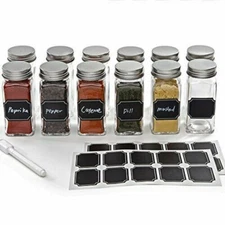 14 Pack 4 Ounce Mini Square Glass Spice Jar with chalkboard Labels and Pen