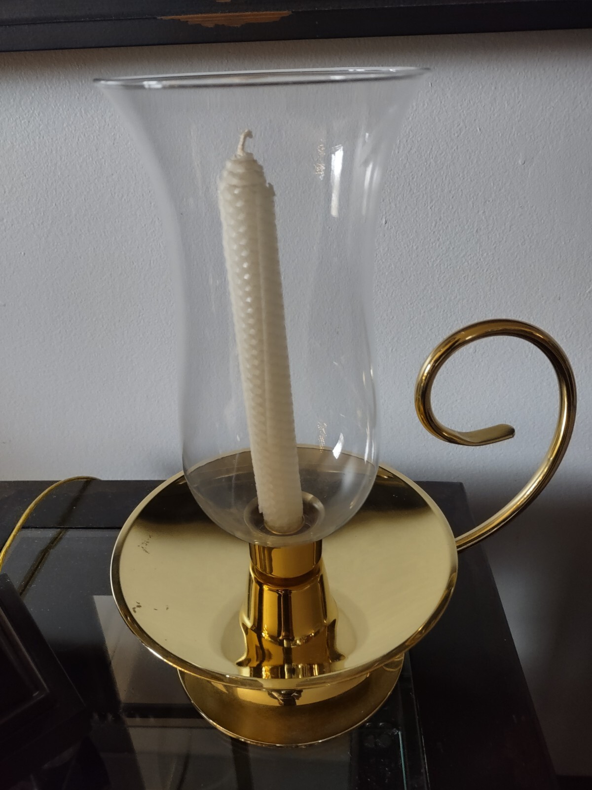 Vintage BALDWIN Solid Brass Hurricane Candle Holder Lamp Glass Shade