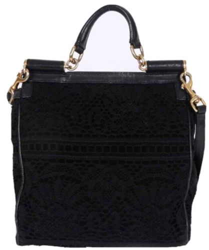DOLCE & GABBANA MISS SICILY Black Knit Crochet over Suede Leather