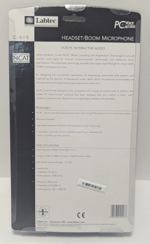 Labtec C-315 Stereo Headset/Boom Microphone For PC Voice Access New in Box - Image 3 of 4