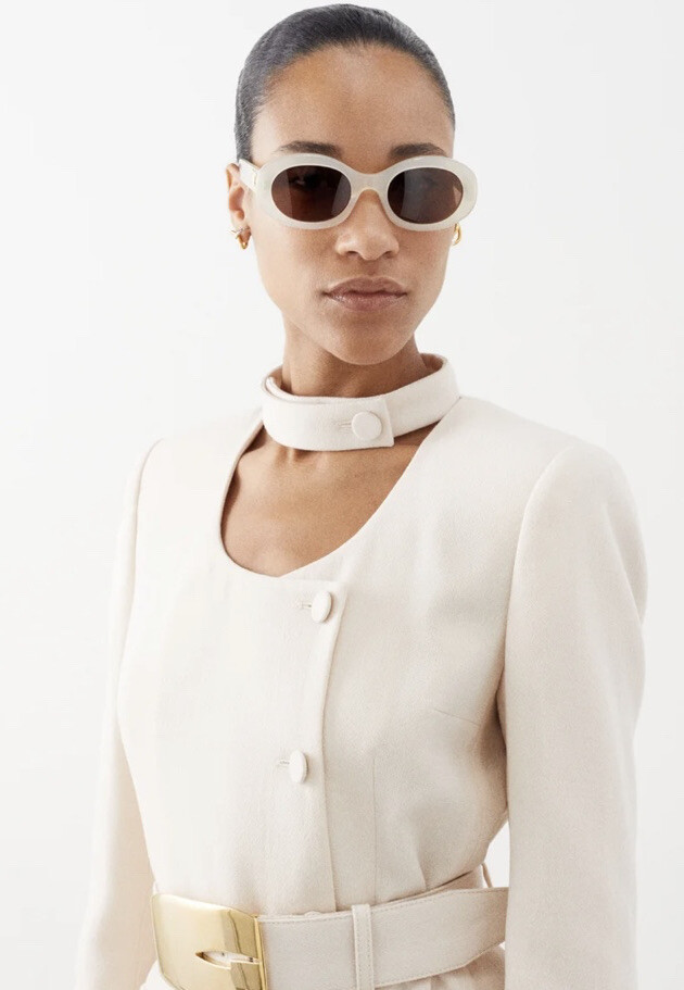 サングラス Celine Sunglasses CL40194U 25A Oval Acetate Triomphe CELINE White Round CL40194U 25A Sunglasses With Gold