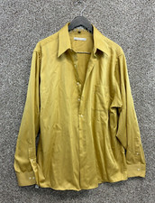 Geoffrey Beene Yellow Sateen Dress Shirt Wrinkle Free Button Up 36/37-17 1/2