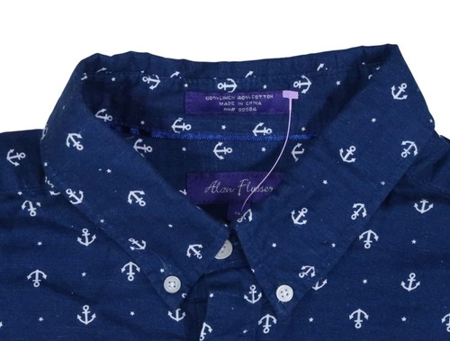 ALAN FLUSSER CHAMBRAY NAUTICAL ANCHOR LINEN MEN XL CLASSIC FIT SHIRT LONG SLEEVE - Picture 8 of 11