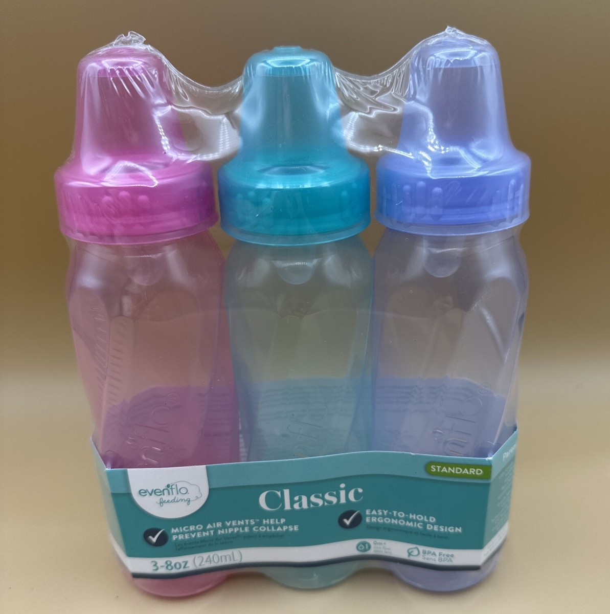 Evenflo Classic Standard Baby Bottles Pack Of BPA Free New - Main Image