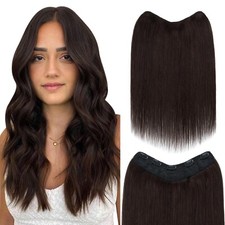 One Piece 3/4 Full Head Clip-In Hair Extensions Human Hair 12 Inch 2 Dark Brown