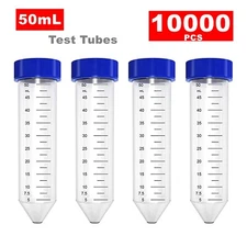 10000pcs 50mL Conical Centrifuge Tubes,Clear Plastic Screw Cap White Write Patch