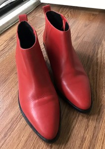red leather ankle boots