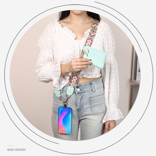 Compact Phone Essentials Holder Strap with Zippered Pouch Adjustable Lanyard - Zdjęcie 2 z 13