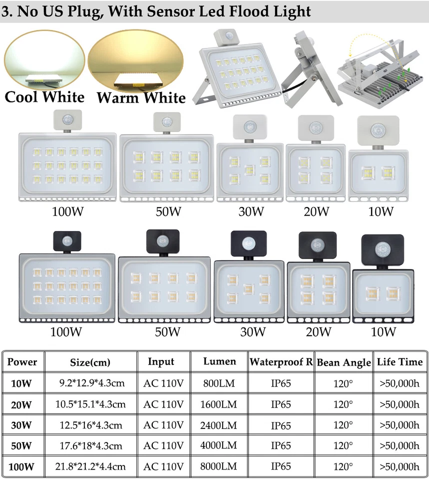 Foco LED Lámpara Exterior 10W 20W 30W 50W 100W 150W 200W 300W 500W Foto 4 de 4