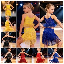 Girls Ballroom Concert Sets Performance Dancewear Samba Outfits Tango Tassel