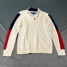 Tommy Hilfiger Youth Sweater Size M 12/14 White 1/4 Zip Color Block Pullover