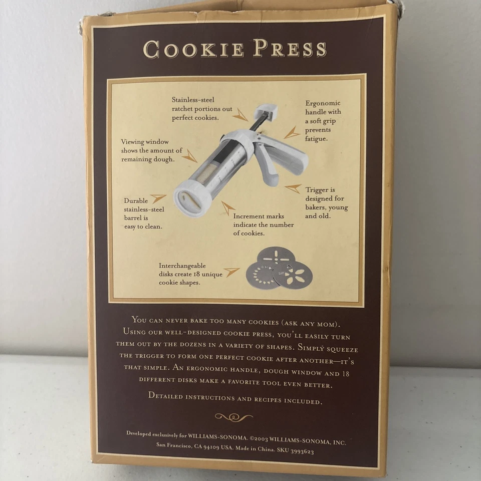 Williams Sonoma Cookie and Pastry Press 18 discos nova caixa aberta 2003 - Imagem 4 de 4