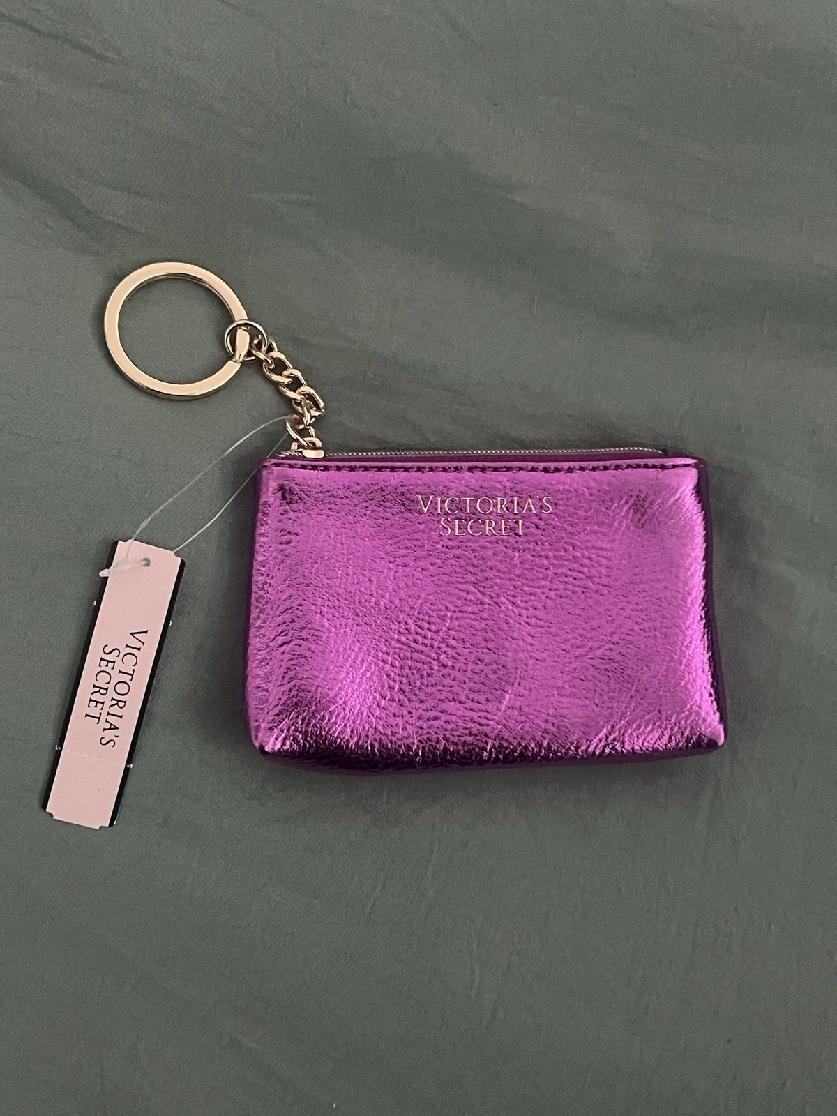 NWT Victoria's Secret Purple Pink Metallic Key Chain Coin Purse