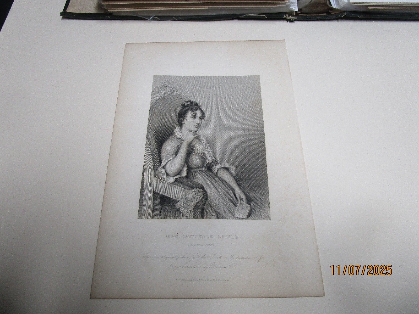 Mrs Lawrence Lewis Eleanor Custins Print Engraving 1855  11 X 7 1/2 A-2