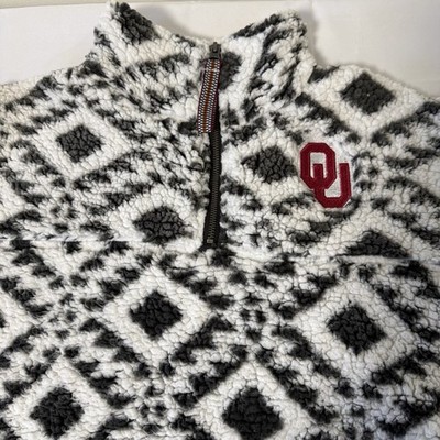 Pressbox Large Oklahoma Sooners Pullover OU Sherpa 1/4 Zip Aztec Poodle Fleece