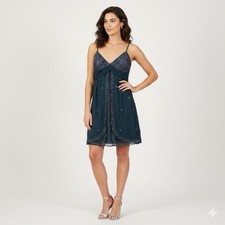 Adrianna Papell Dress Womens 6P Blue Beaded Sequin Empire Sheath Party Cocktail