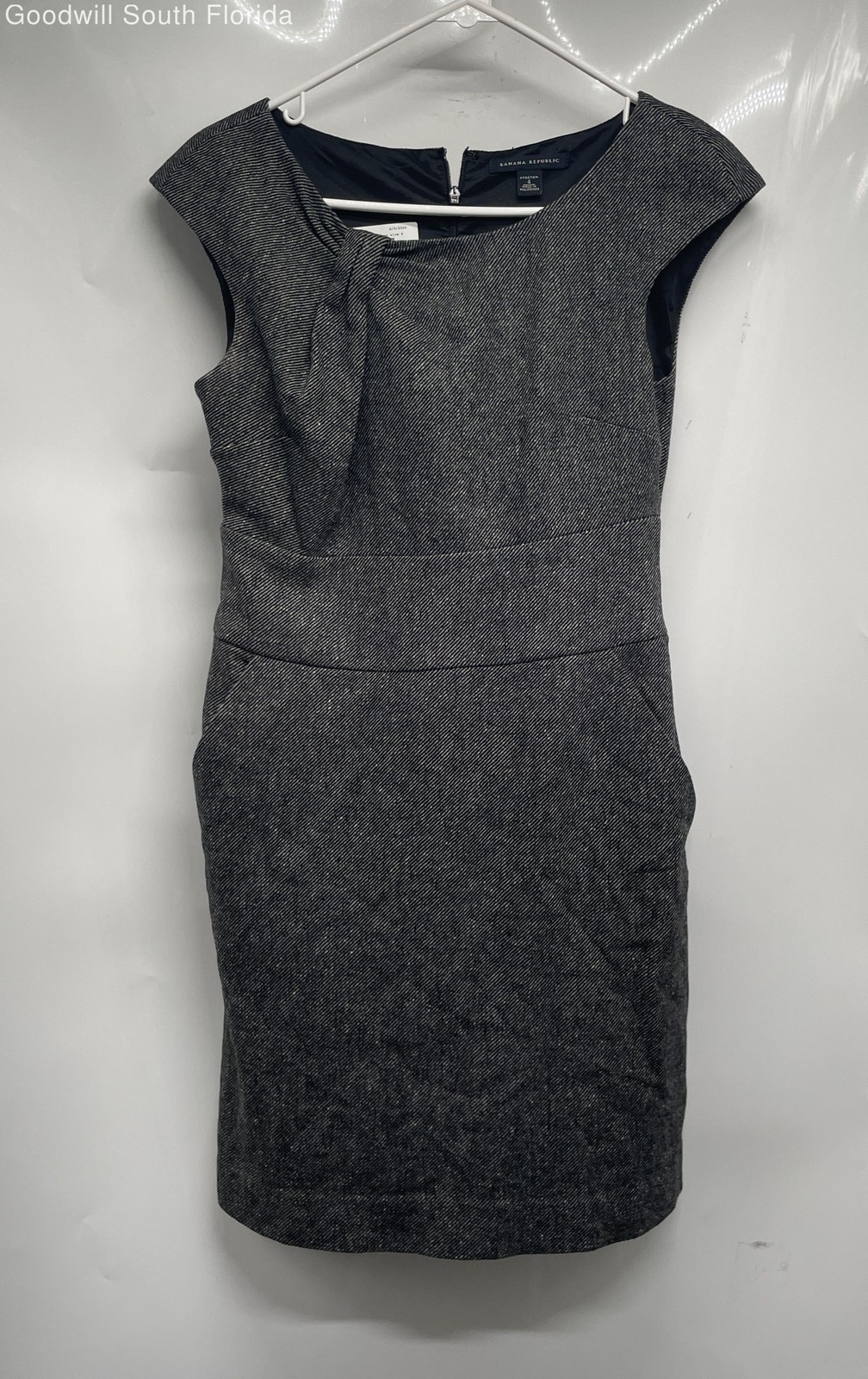 Banana Republic Womens Gray Stretch Cap Sleeve Pockets Sheath Dress Size 4