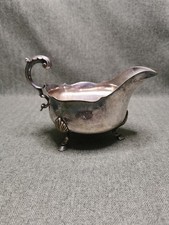 SILVER PLATE GRAVY BOAT WITH ORNATE RIM AND SHELL TOP LEGS, 19TH CENTURY,