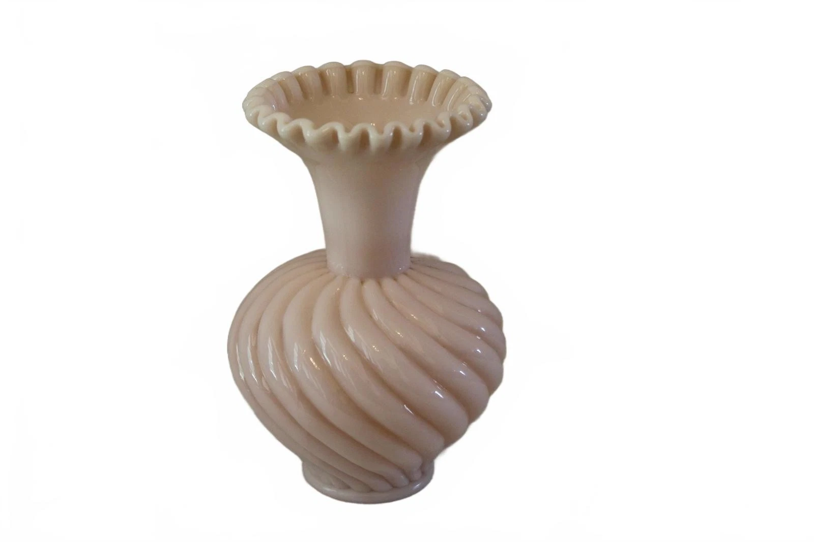 Vintage Fenton Glass Pink Swirl Ruffled Vase – 6.25 Inches Tall