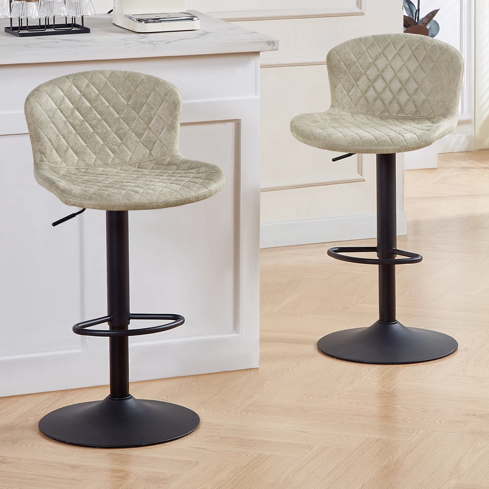 Barhocker 2er Set Samt/Kunstleder , Höhenverstellbar, Drehbar,  mit Rückenlehne - Bild 4 von 4