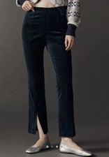 NWT Anthropologie Maeve High-Rise Split-Front Velvet Skinny Pants Sea Green XS