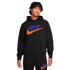 NIKE Club Fleece Pullover Hoodie Black Safety Orange FN3104-010 MEN'S SIZE SMALL