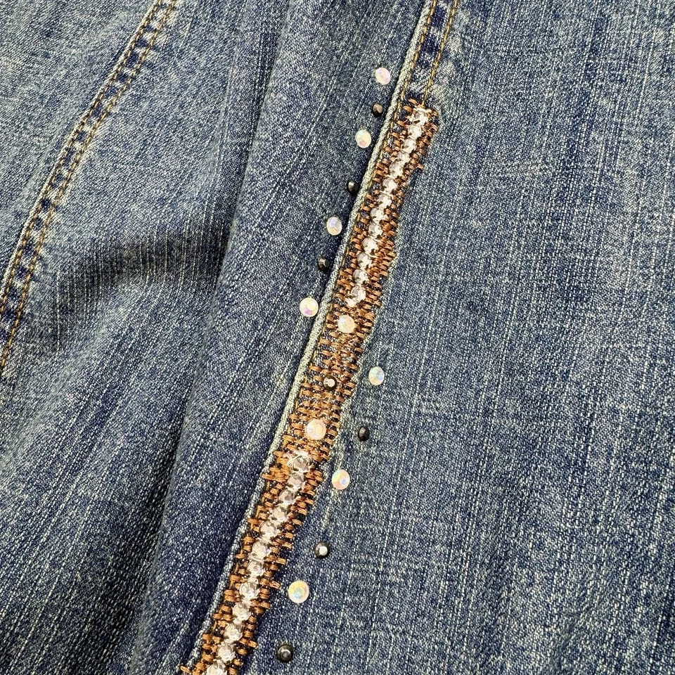 Quacker Factory Women Size Large Embroidered Embellished Blue Denim A-Line Skirt - Image 2 of 4